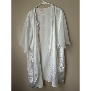 Vintage White Satin Robe Sheer Sleeves Floral Lace Trim‎ Romantic  Coquette